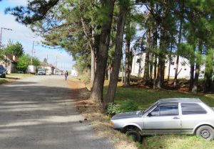 Durante fuga Voyage roubado cai em valeta e assaltantes abandonam o carro