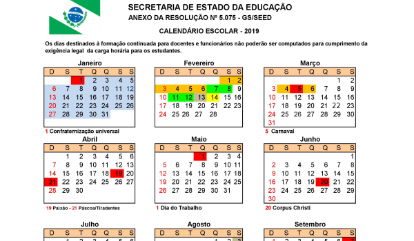 Secretaria de Educação define calendário escolar de 2019