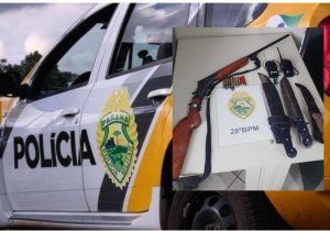 Após disparo de arma de fogo, PM apreende espingarda, munições e facas