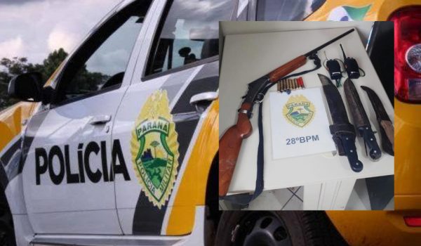 Após disparo de arma de fogo, PM apreende espingarda, munições e facas