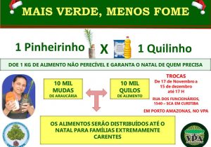 Ação “Mais Verde, Menos Fome” irá doar mudas de Araucárias e arrecadar 10 mil kg de alimentos