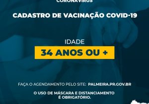 SMS abre agendamento online para vacinação contra a Covid-19 para pessoas com 34 anos ou mais