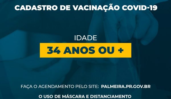 SMS abre agendamento online para vacinação contra a Covid-19 para pessoas com 34 anos ou mais