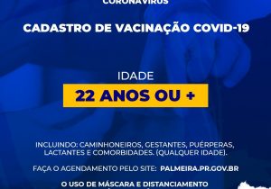 SMS disponibiliza novas vagas para agendamento de vacinação contra a Covid-19 para pessoas com 22 anos ou mais