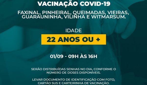 Vacinação contra Covid-19 na área rural acontece na próxima quarta-feira (1º)