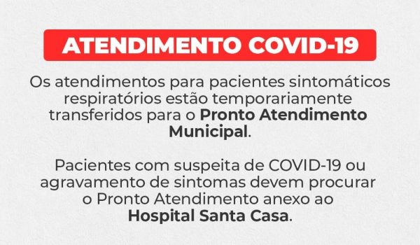 Pacientes sintomáticos respiratórios, com suspeita de Covid-19 ou com agravamento de sintomas devem ir diretamente ao PA