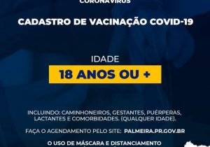 SMS abre cadastro para vacinação contra covid-19 da faixa etária de 18 anos ou +