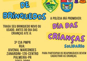 Polícia Militar de Palmeira ainda está recebendo doações para ação do Dia das Crianças