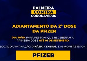 Aplicação de 2ª dose da Pfizer acontece neste sábado (30)