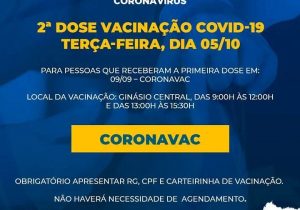 Aplicação da 2ª dose contra a Covid-19 acontece hoje (05)