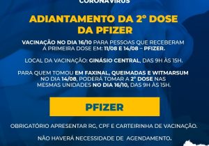 SMS disponibiliza 2º dose da Pfizer no sábado (16)