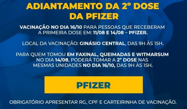 SMS disponibiliza 2º dose da Pfizer no sábado (16)