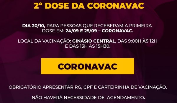 SMS disponibilizará 2º dose de Coronavac na quarta-feira (20)