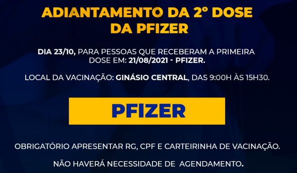 SMS disponibiliza 2º dose da Pfizer no sábado (23)