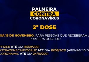 Aplicação da 2ª dose da Pfizer, Astrazeneca/Fiocruz e Coronavac acontece neste sábado (13)