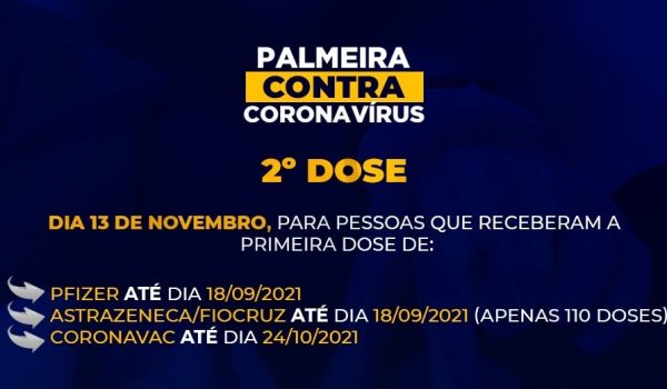 Aplicação da 2ª dose da Pfizer, Astrazeneca/Fiocruz e Coronavac acontece neste sábado (13)