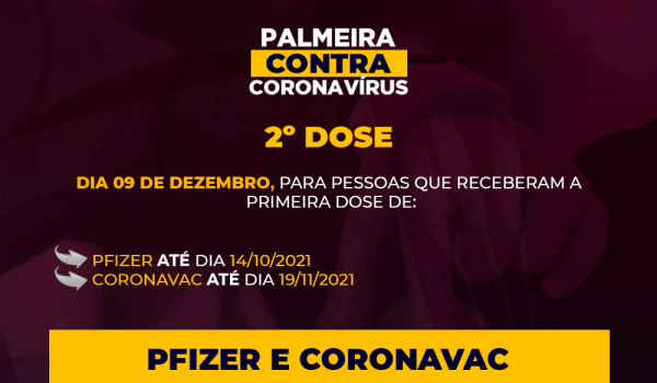 Aplicação de 2ª dose da Pfizer e Coronavac acontece nesta quinta-feira (09)