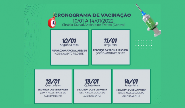 Aplicação da dose de reforço da Janssen e 2ª dose para quem recebeu a vacina da Pfizer acontece nesta semana