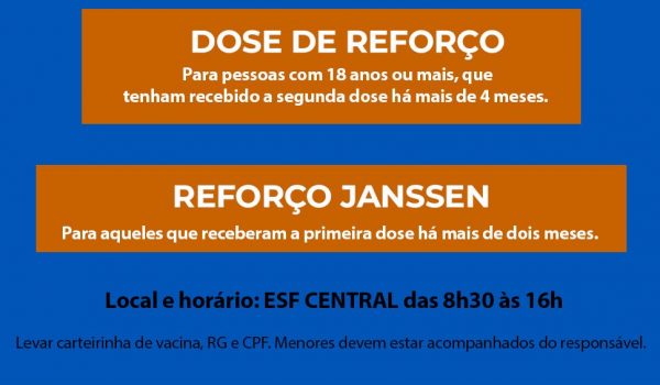 Prefeitura realiza aplicação dose de reforço neste sábado (30)