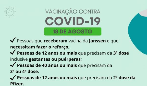 Aplicação de vacina contra Covid-19 acontece nesta quinta-feira (18)