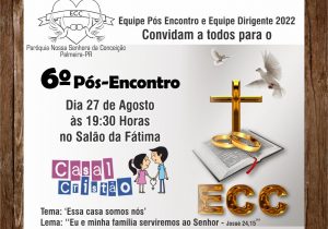 Pós encontro do ECC acontece neste sábado (27) na comunidade de Fátima