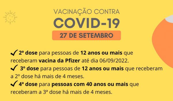 Município segue com vacinação contra Covid-19 nesta terça-feira (27)