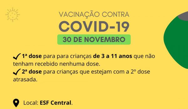 Município realiza vacinação contra Covid-19 para crianças nesta quarta-feira (30)