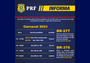 BRs 376 e 277 contarão com proibição de cargas pesadas durante a operação Carnaval no Paraná