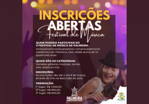 Inscrições para o II Festival de Música de Palmeira encerram nesta quarta-feira (08)