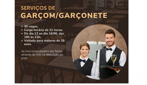 Município oferece curso de serviços de garçom e garçonete