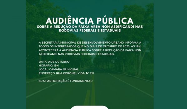 Prefeitura realiza audiência pública para discutir redução da 'Faixa Non Aedificandi'