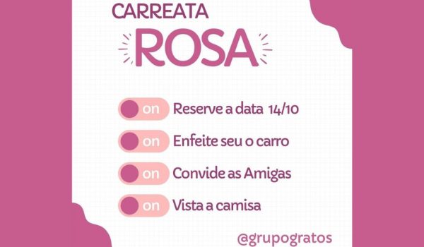 'Carreata Rosa' do Grupo Gratos acontecerá no sábado 14 de outubro