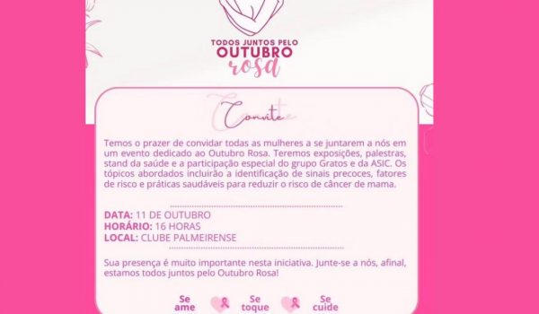 'Todos Juntos pelo Outubro Rosa' reunirá mulheres de Palmeira nesta quarta-feira (11)