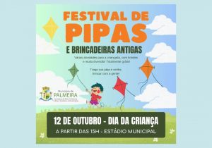 Prefeitura realizará 'Festival de Pipas e Brincadeiras Tradicionais' no dia 12 de outubro