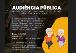 Audiência pública para apresentar planos de direitos da pessoa idosa acontece na quarta-feira (1º)