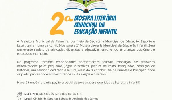 2ª Mostra Literária da Educação Infantil será realizada em 27 de outubro