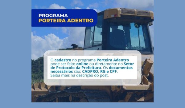 Programa Porteira Adentro pode ser solicitado pelo site da prefeitura