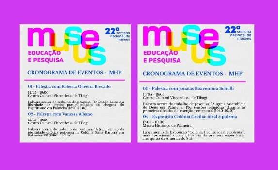 22ª Semana Nacional de Museus acontecerá entre os dias 13 e 19 de maio em Palmeira