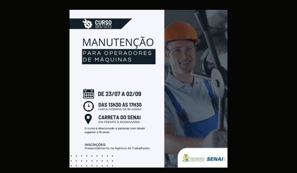 Agência do Trabalhador oferece cursos gratuitos para operadores de máquinas e gestão industrial