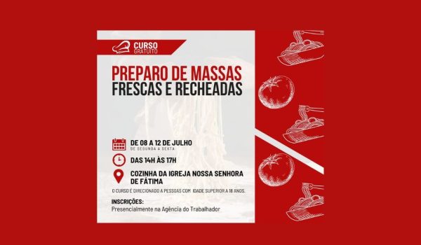 Curso gratuito de preparo de massas frescas e recheadas será realizado na Comunidade de Fátima