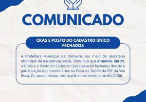 Cras e Posto do Cadastro Único não terão atendimento na sexta-feira (21)