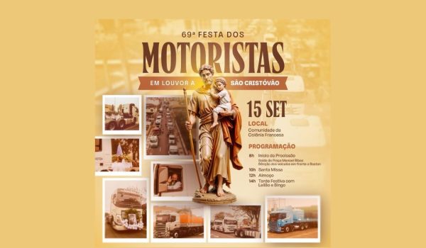 Festa dos Motoristas terá procissão, missa e confraternização neste domingo (15)