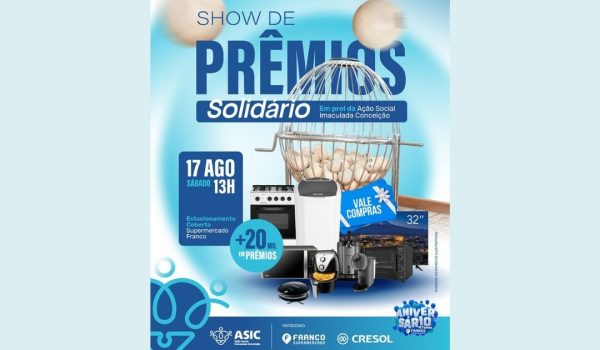 Ação Social realiza Festival de Prêmios Solidário no próximo dia 17