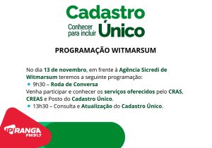 Programação especial do CadÚnico em Witmarsum acontece nesta quarta-feira (13)