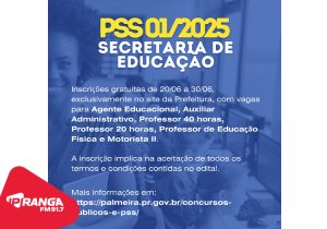 Prefeitura de Palmeira abre hoje inscrições para PSS com salários de até R$ 4,6 mil