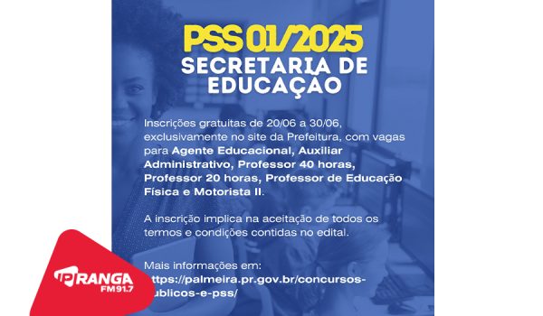 Prefeitura de Palmeira abre hoje inscrições para PSS com salários de até R$ 4,6 mil